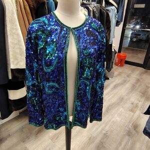 Laurence Kazar Blue and Green Sequin Jacket